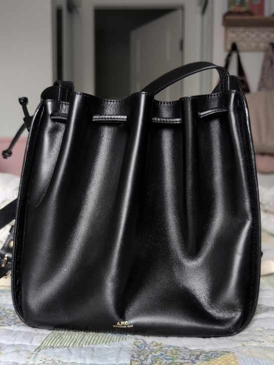 A.P.C. Handbags - A.P.C. Courtney Black Leather Drawstring Shoulder Bag